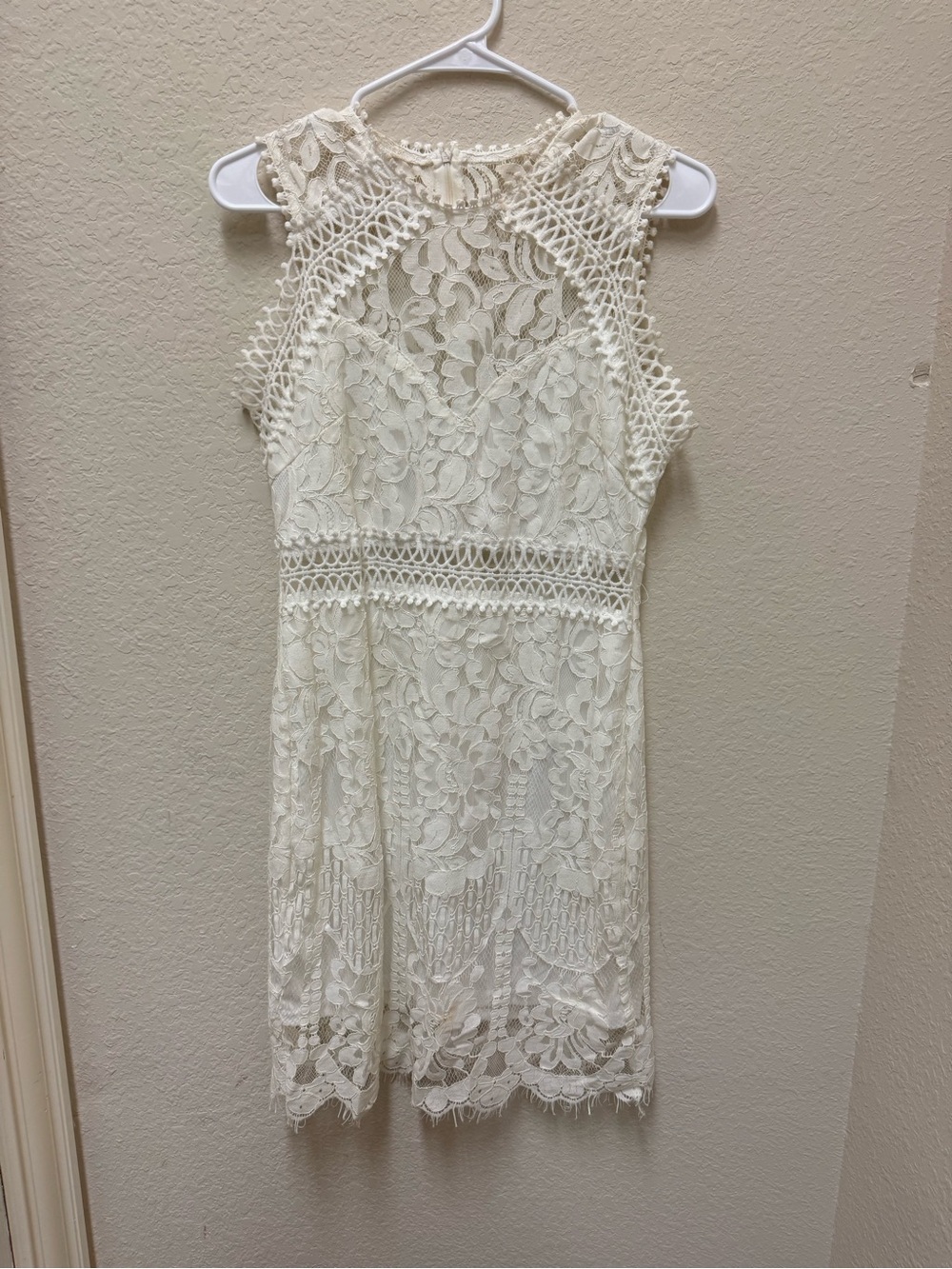 Amazon Cream Lace Sleeveless Mini Dress